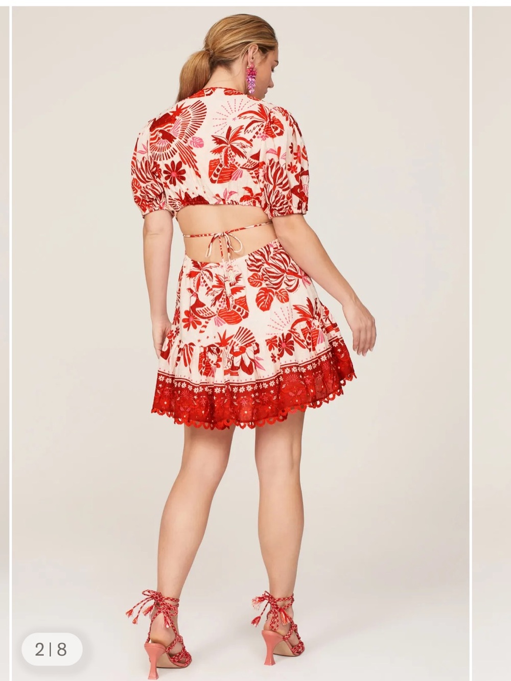 Farm Rio - Rio Tiles Mini Dress - Red Poplin Sz L - Picture 5 of 6
